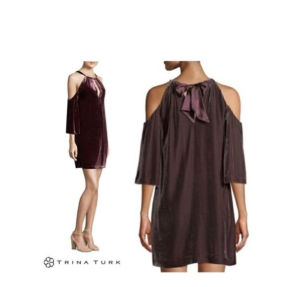 TRINA TURK EDEN DRESS IN BRANDYWINE VELVET SIZE 8 NEW WITH TAGS - Picture 1 of 7